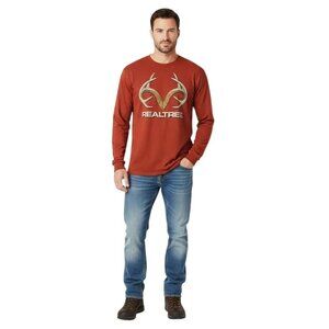 Realtree Men's Red Orange Antler Graphic Print Long Sleeve Shirt Size XL (46-48)